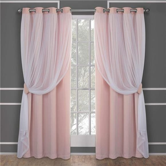 Catarina Layered Solid Room Darkening Blackout and Sheer Grommet, 52"x84" - Picture 1 of 6
